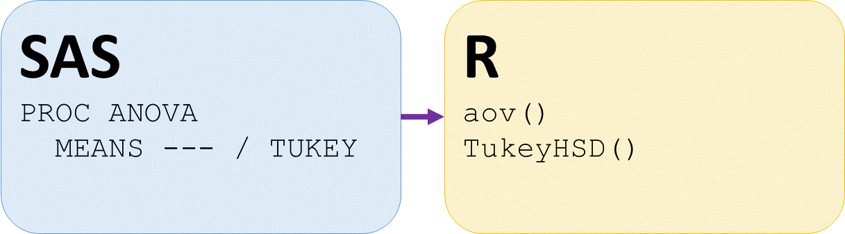 SAS PROC ANOVA and R aov and TukeyHSD functions