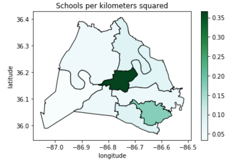 choropleth of school densities per kilometer squared