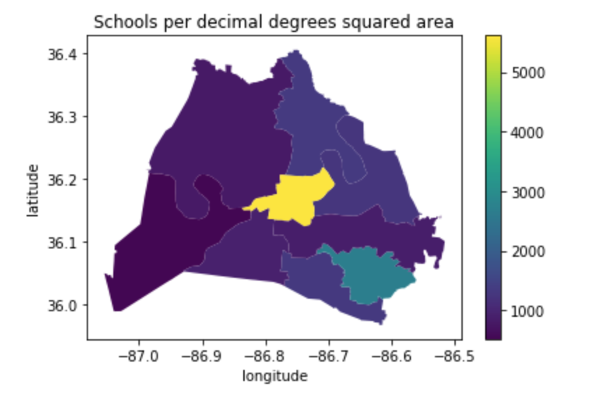 choropleth of school densities using viridis colormap
