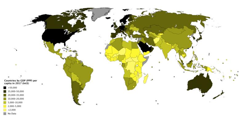 choropleth of world GDP per capita PPP