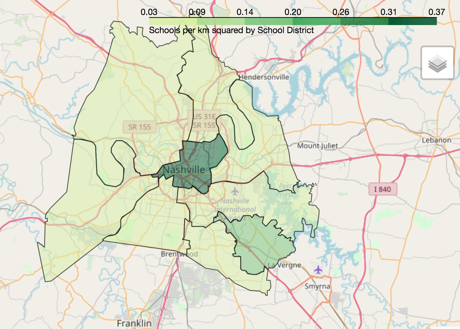 folium map of school density with choropleth layer