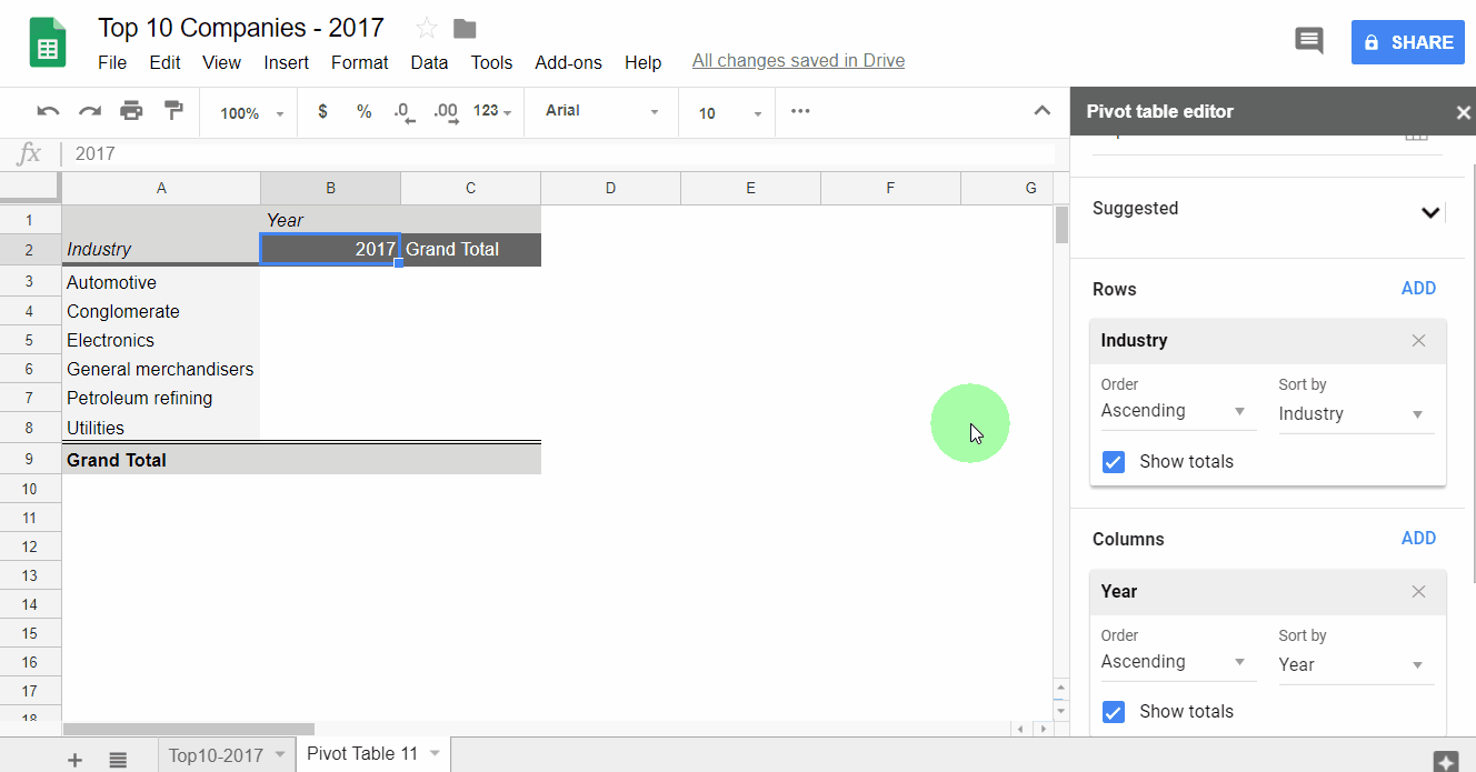 PivotTableRowsAndColumns