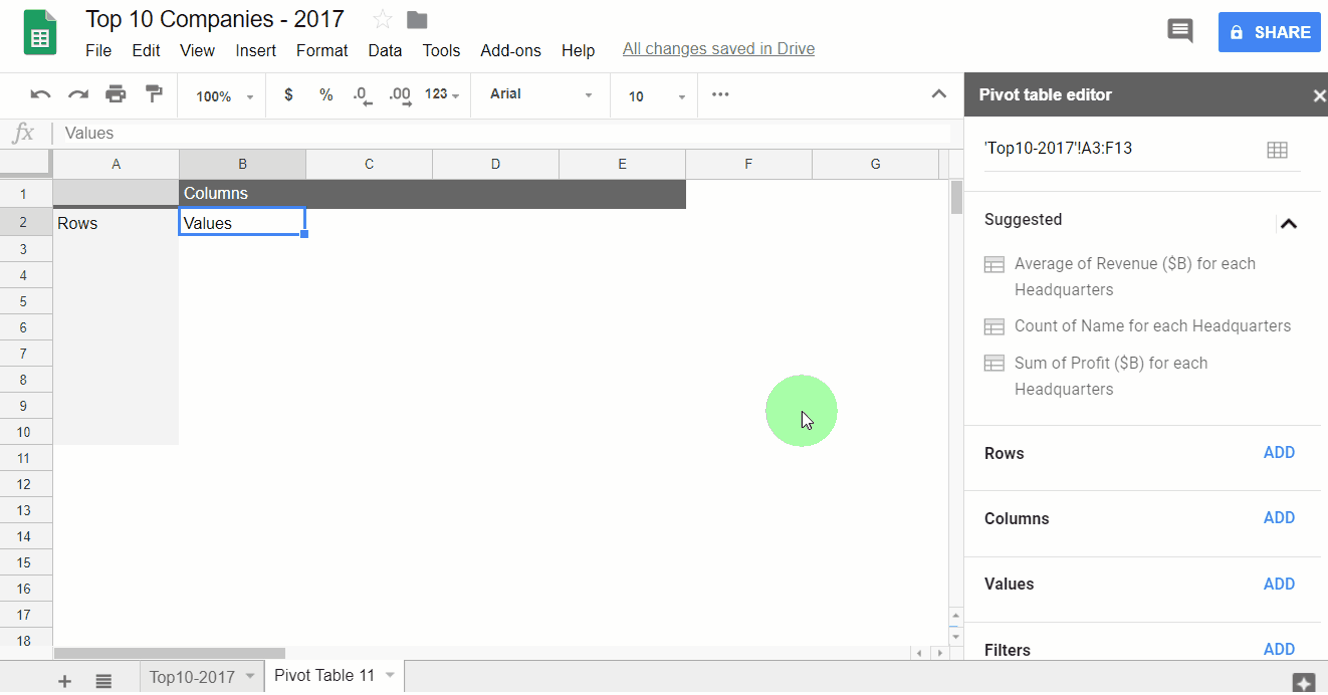 PivotTableRowsAndColumns