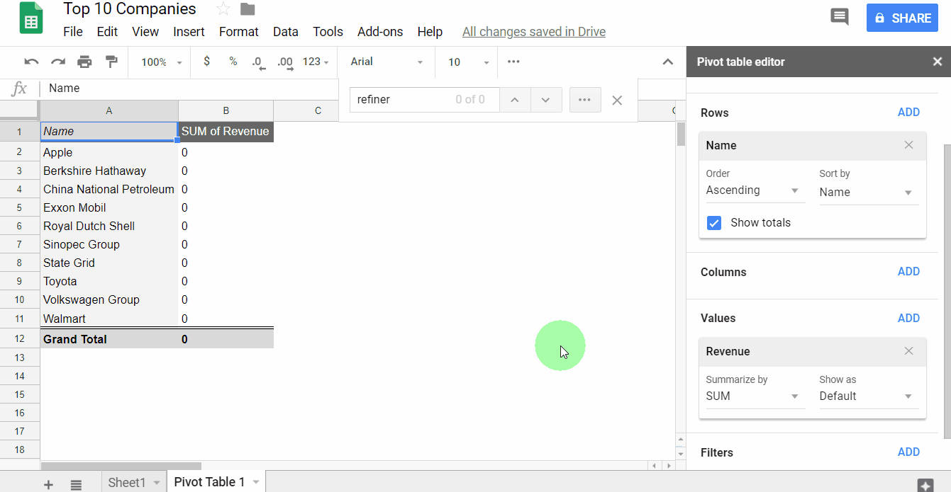 PivotTableRowsAndColumns