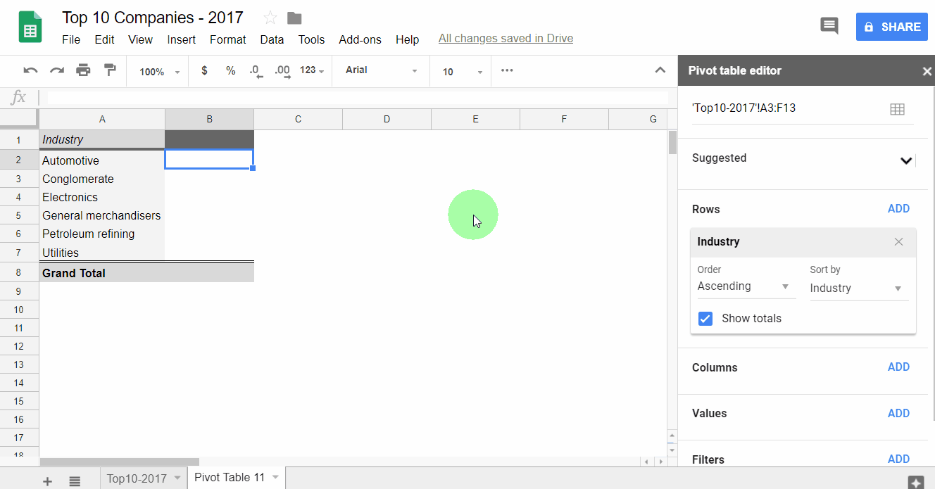 PivotTableRowsAndColumns