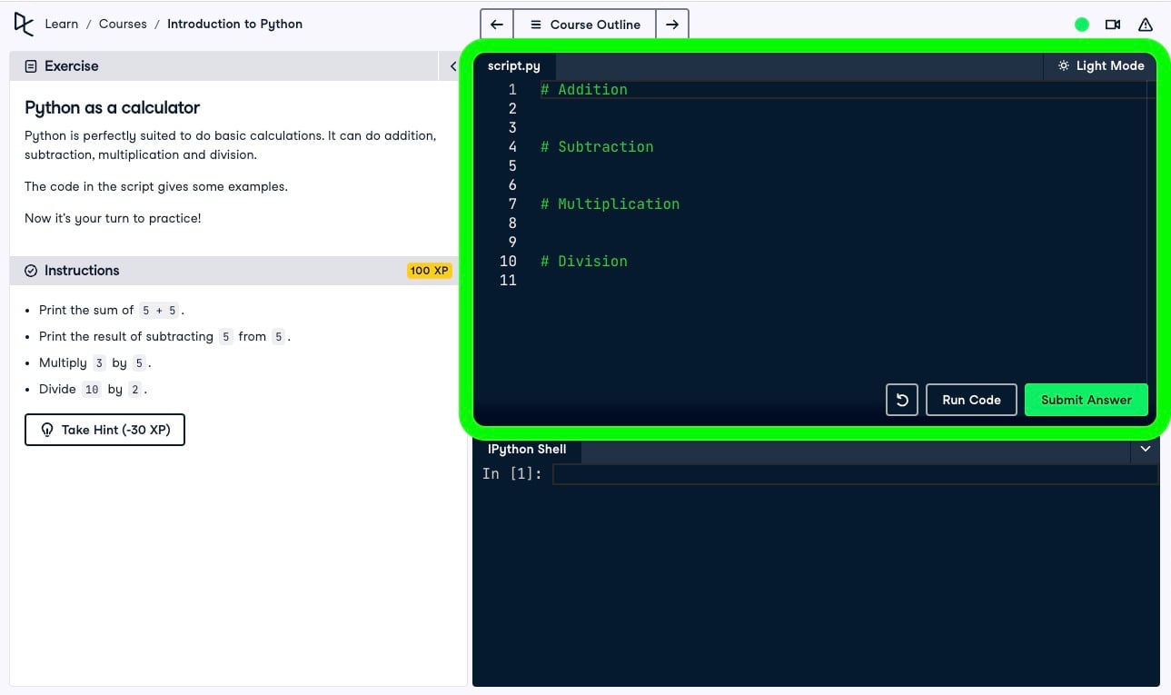 Python script in DataCamp