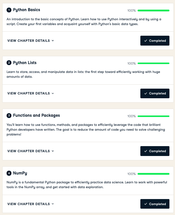 Image of DataCamp course with 4 chapters