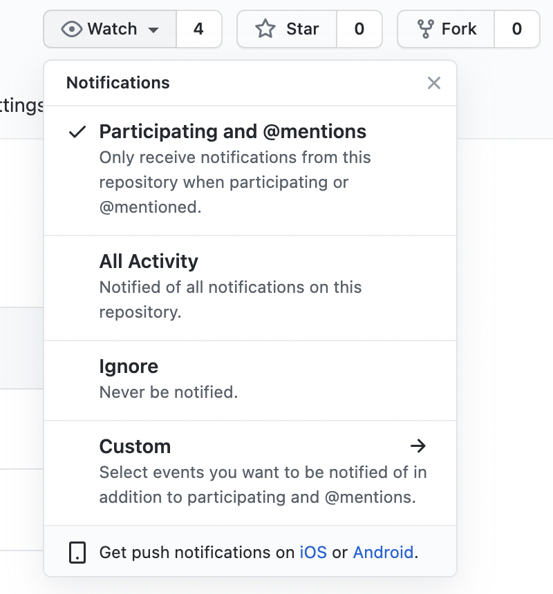 GitHub notification options