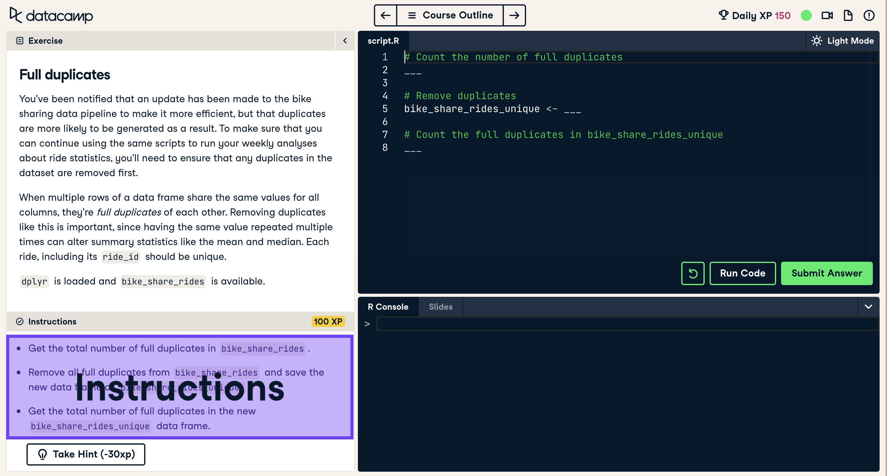 Screenshot of coding exercise with instructions section highlighted