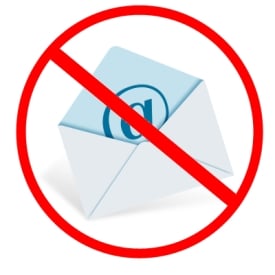 Graphic of email icon with the prohibition sign over it, indicating "no email"