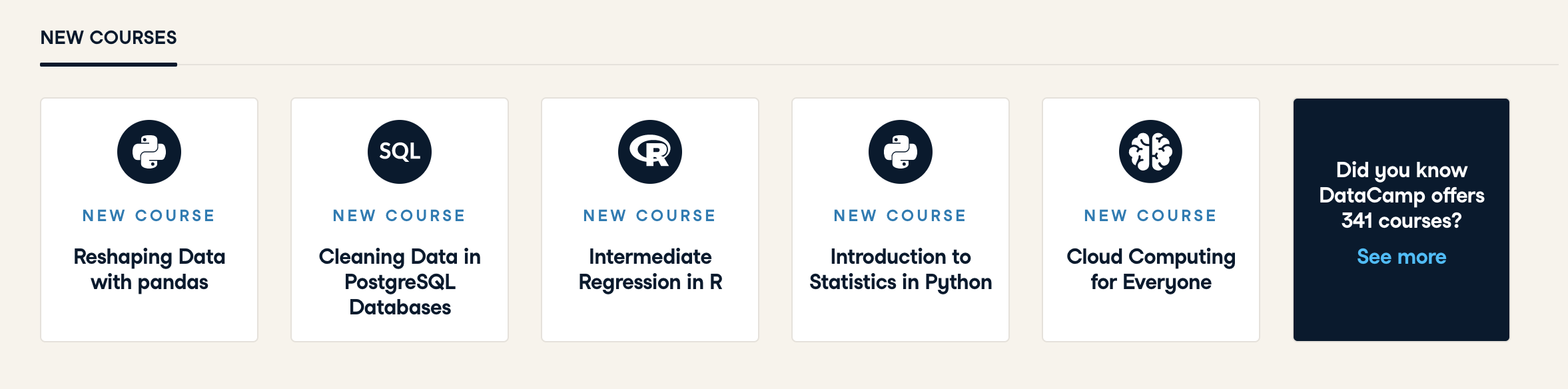 Screenshot of DataCamp announcement on DataCamp homepage