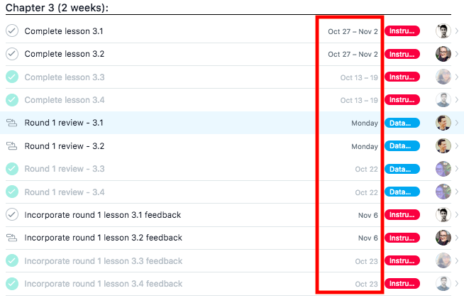 Asana delivery dates