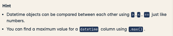 Image of a DataCamp exercise hint