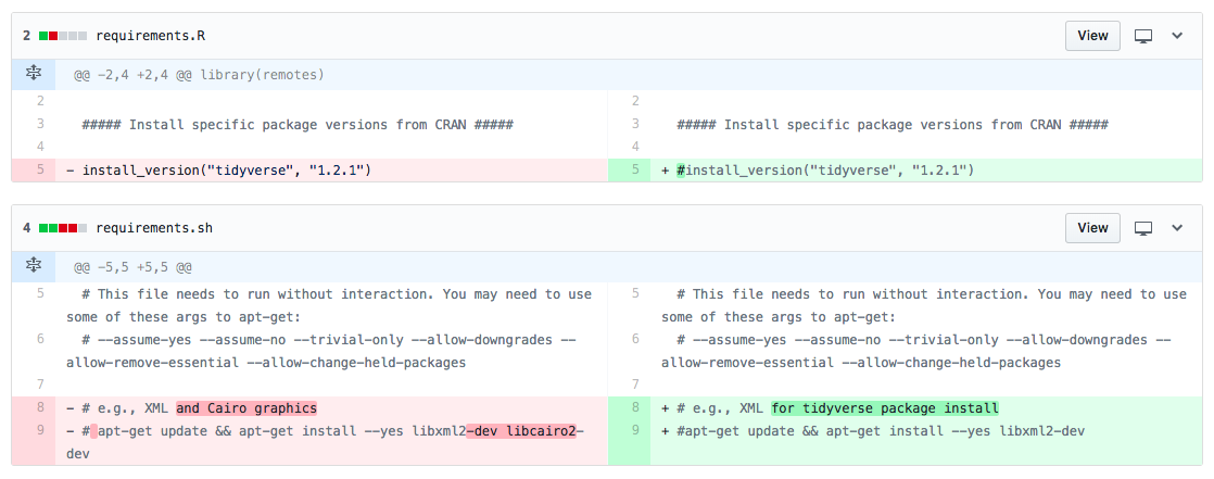 Screenshot of diffs in GitHub