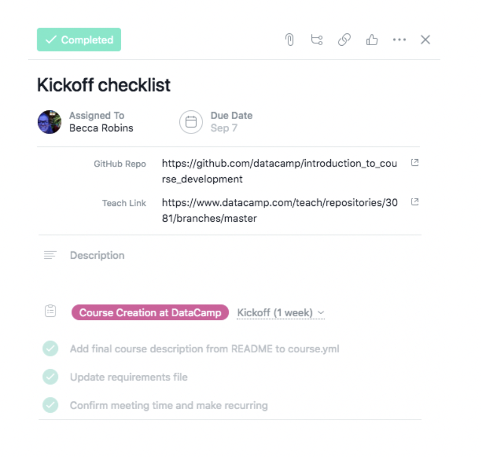 Asana task view