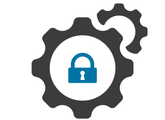 Graphic of gears with a lock indicating master branch protection