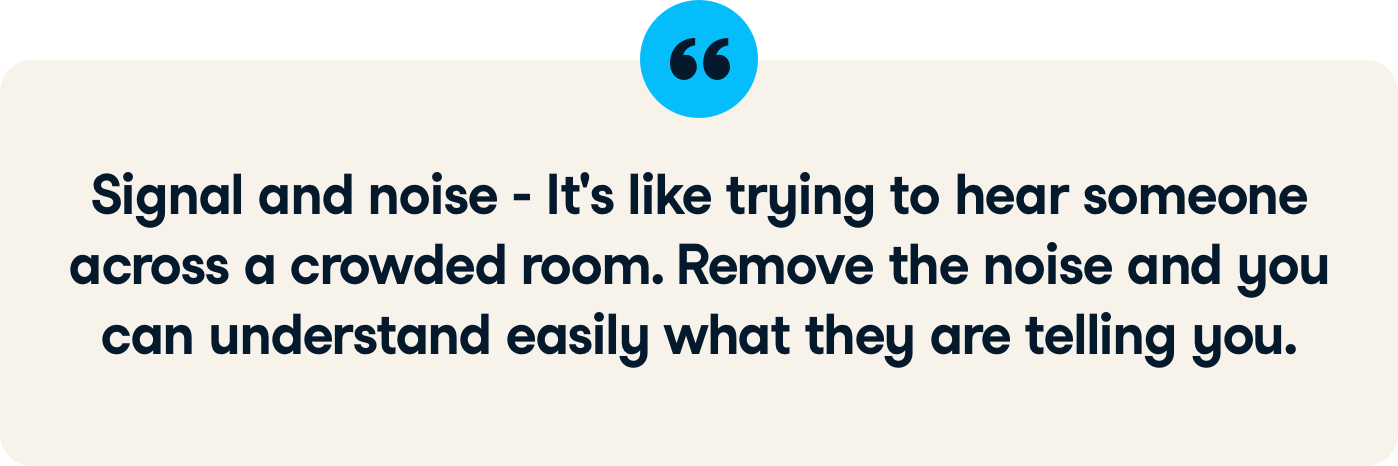 Signal and noise - it's like trying to hear someone across a crowded room. Remove the noise and you can understand easily what they are telling you.