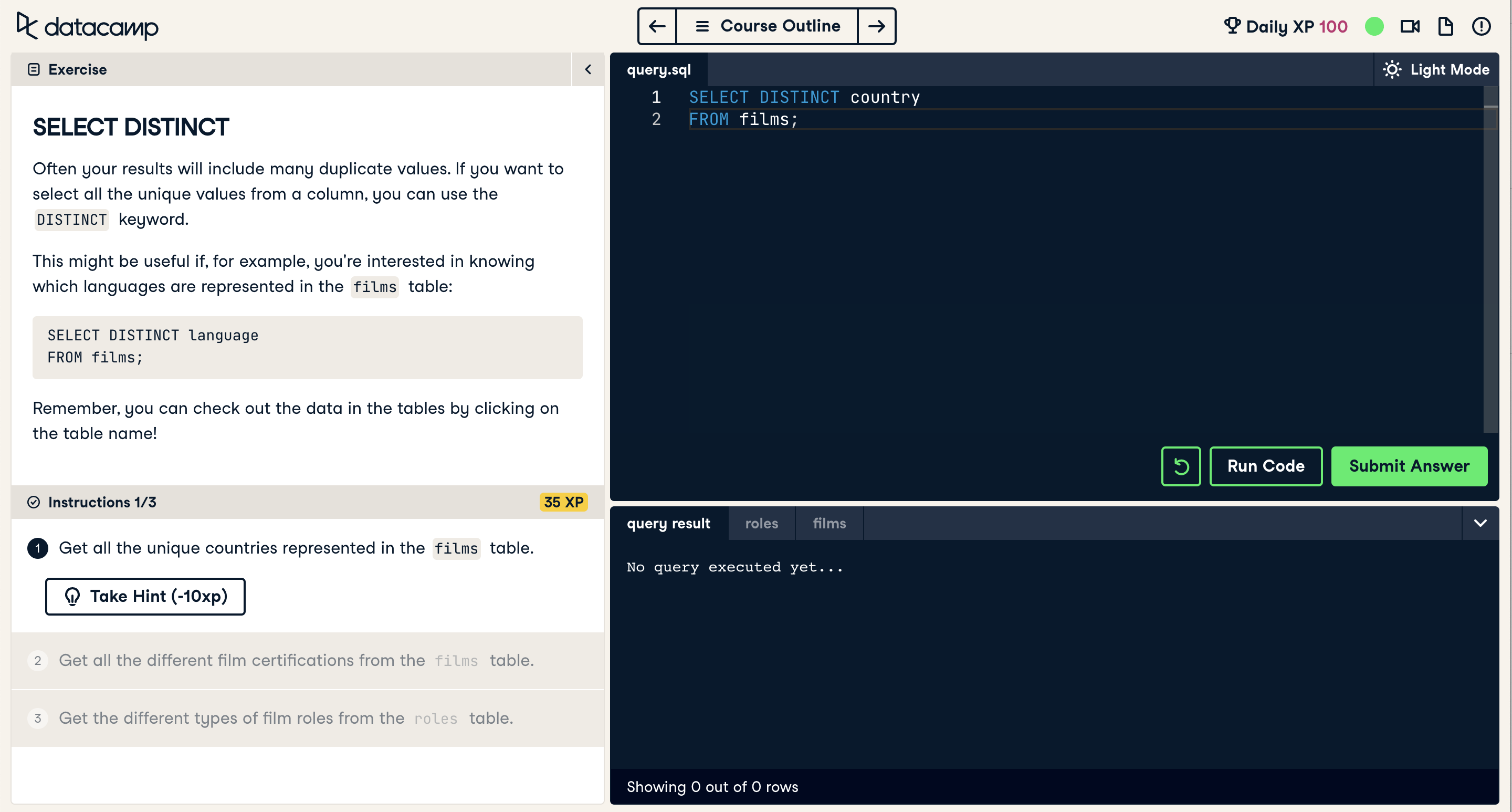 Screenshot of a Iterative exercise - step 1