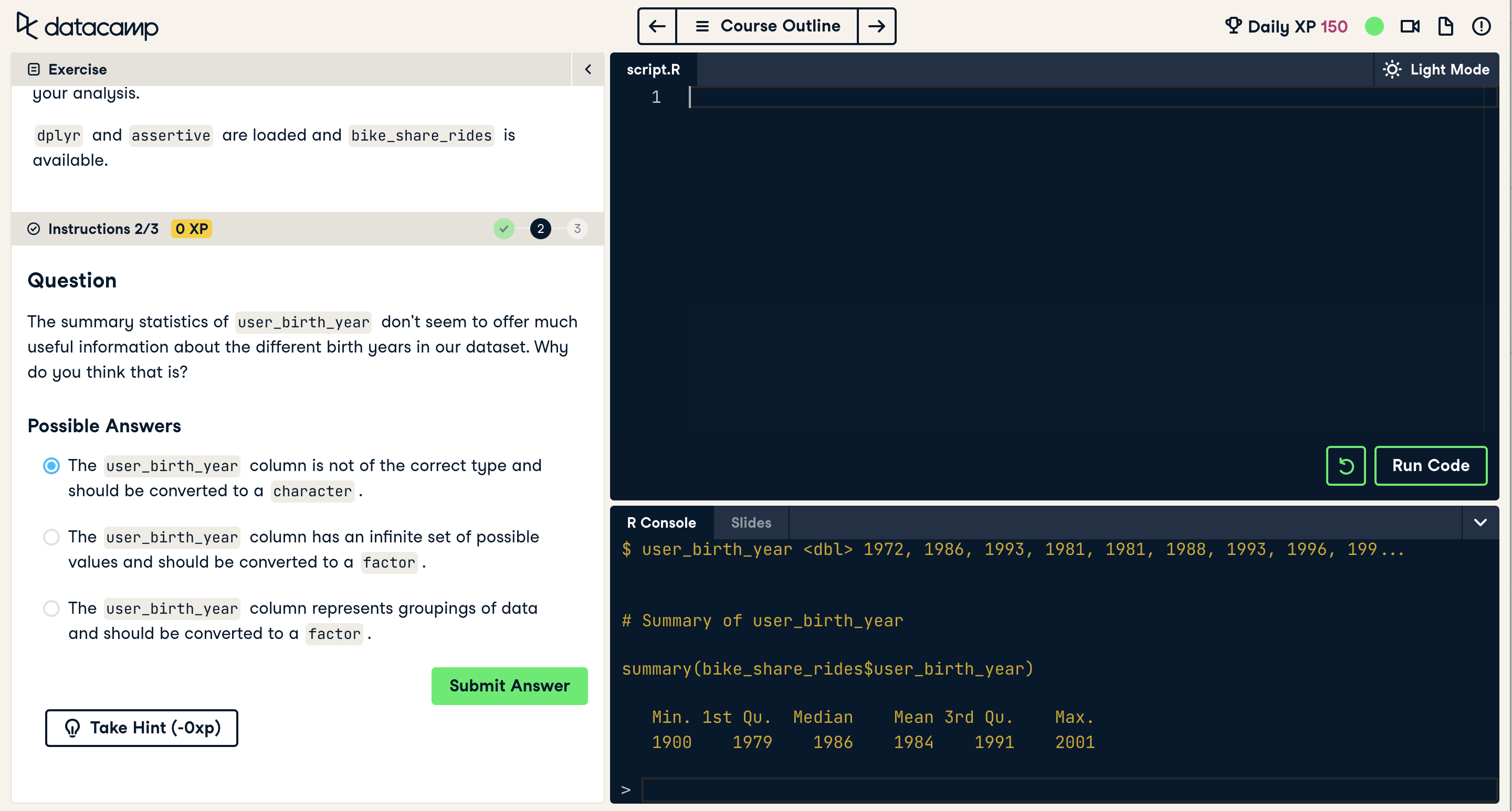 Screenshot of a Mixed Sequential exercise - step 2