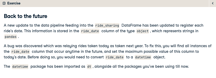 Image of course exercise context explaining the dataset, the issue presented in the dirty data, and how it will need to be cleaned.