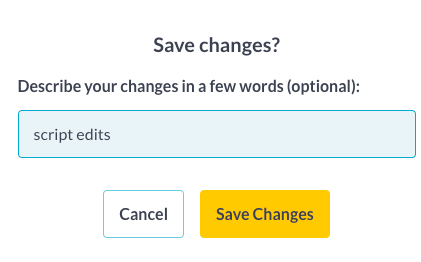 Screenshot of save changes pop up in the course editor