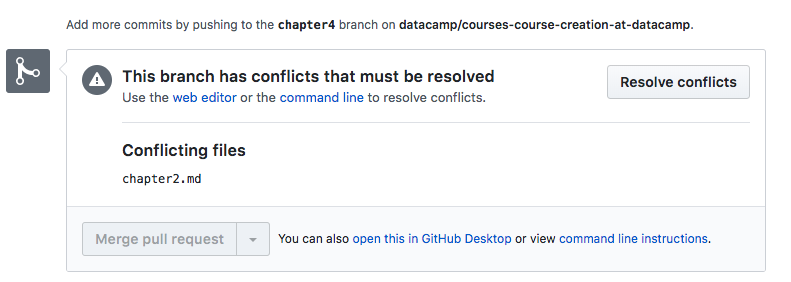 Image of a merge conflict in GitHub