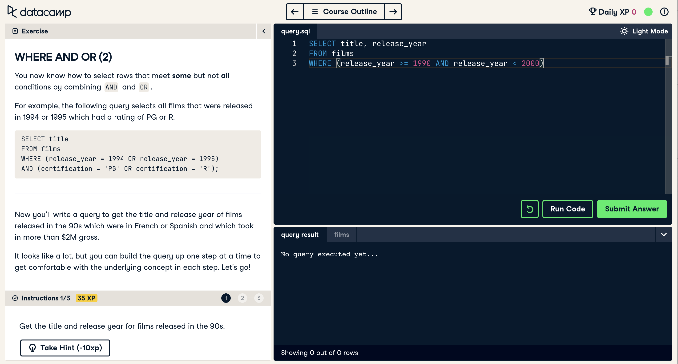 Screenshot of a Sequential exercise - step 1