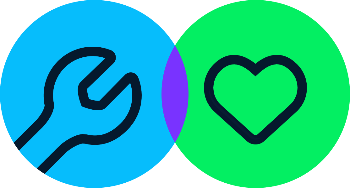 Graphic of a wrench and a heart overlapping