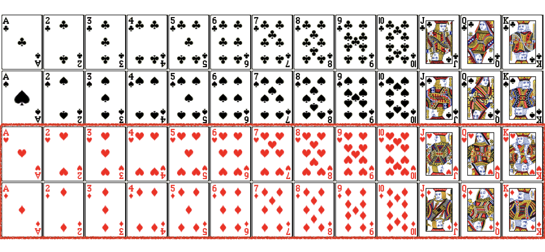 Red cards from a Deck of cards