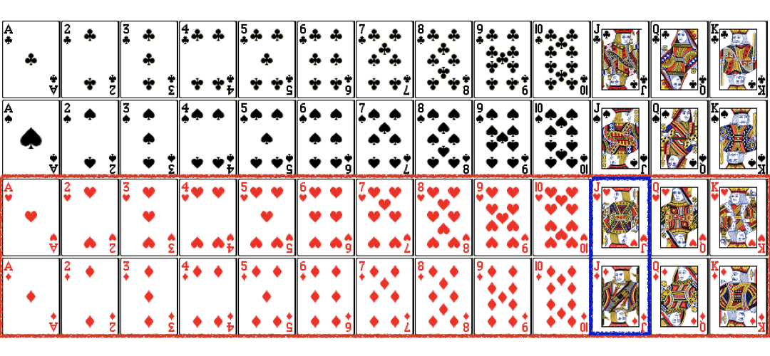 Red jacks from a deck of cards