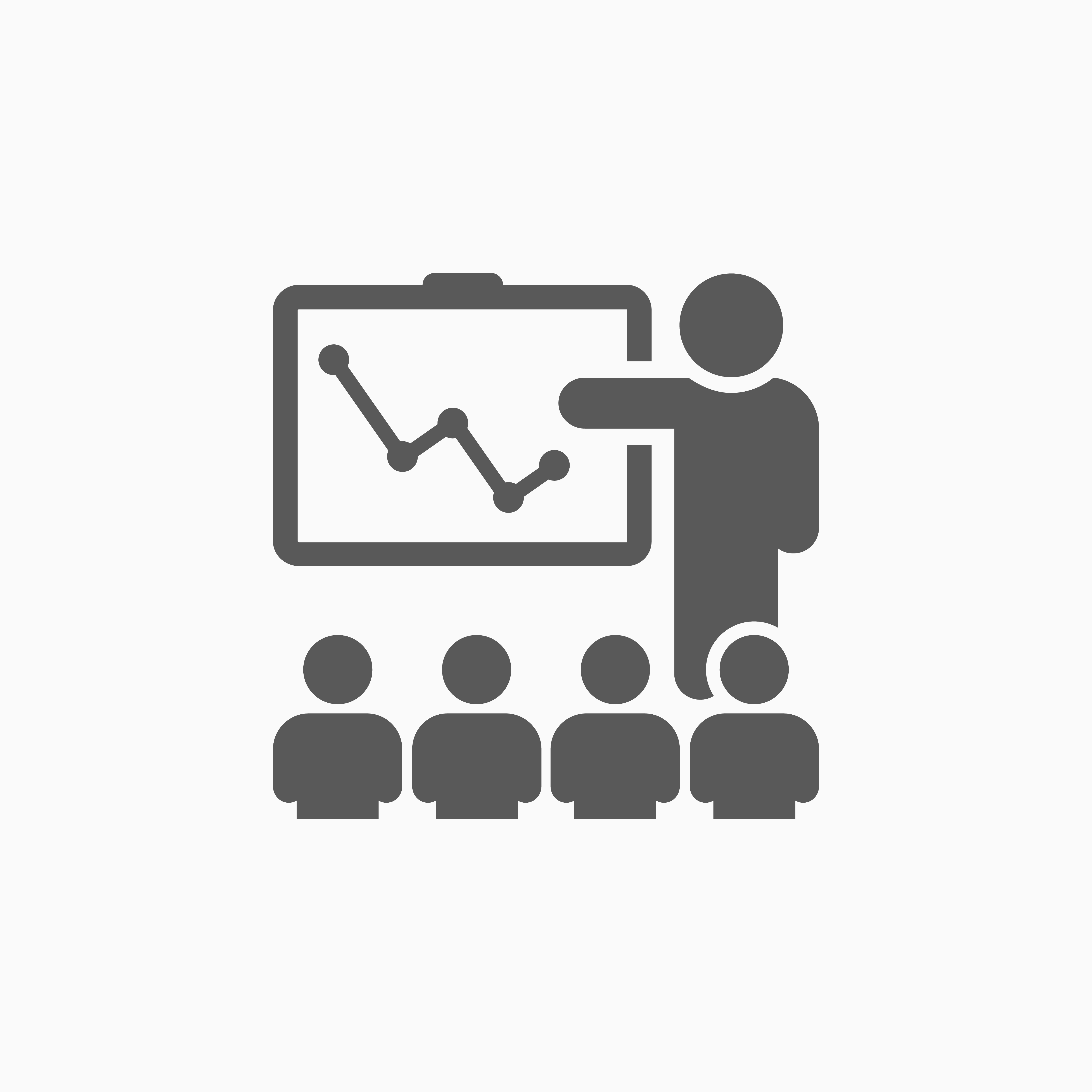 A cartoon figure giving a generic presentation to peers