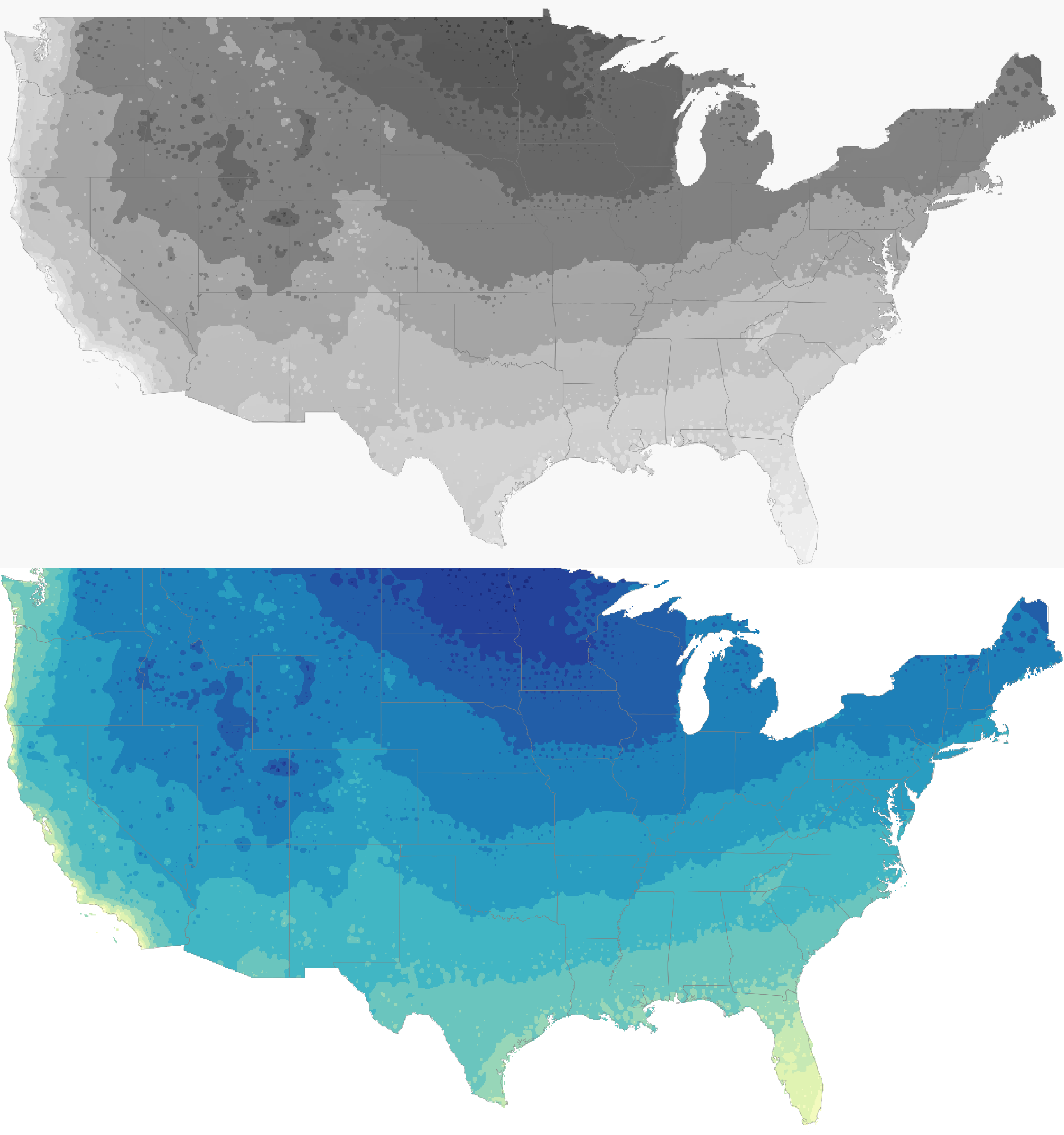 start greyscale map compared to colorful blue map