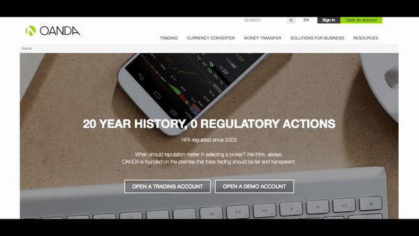 GIF of search for USD/JPY conversion on Oanda