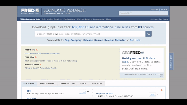 GIF of search for USD/JPY exchange rate on FRED