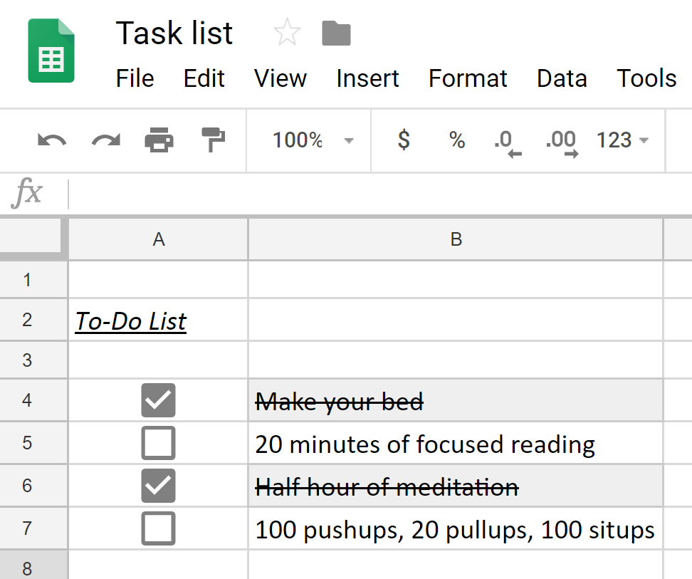 Finished task list