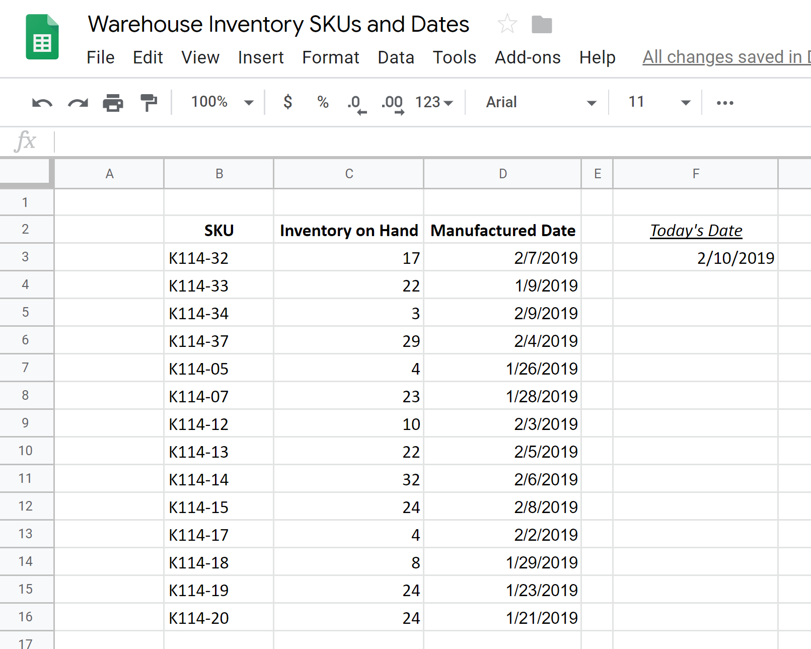 Table of Data