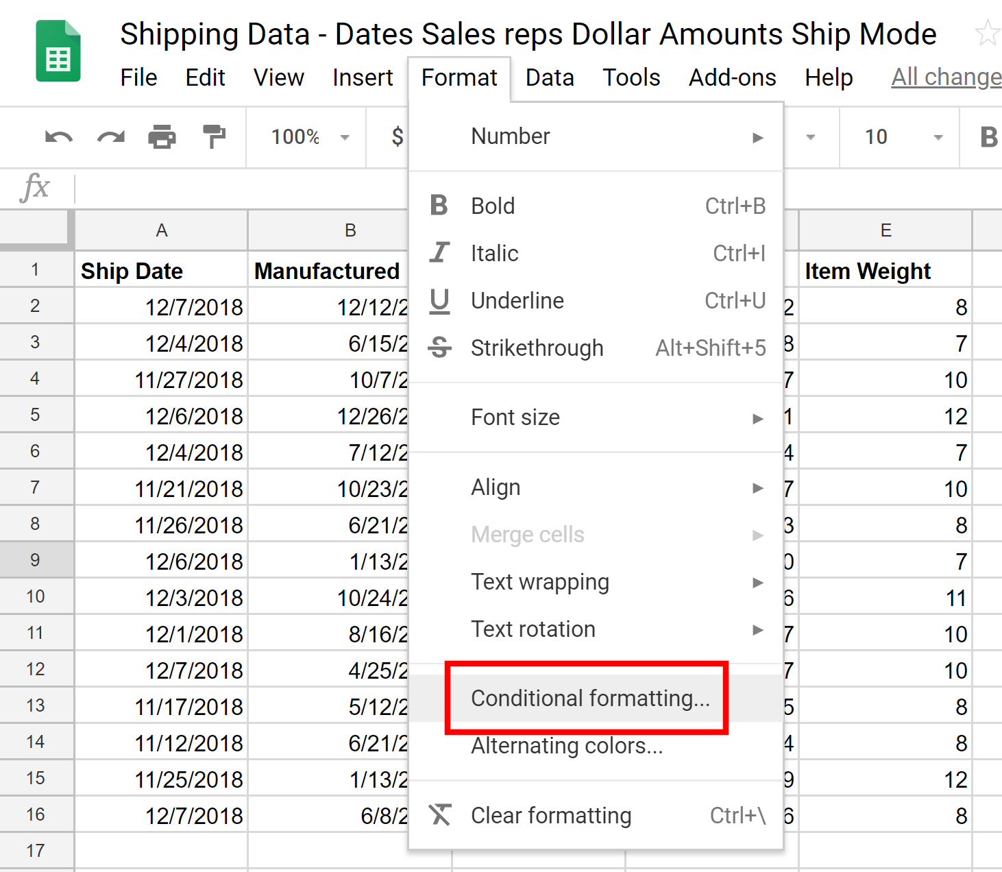 File option for conditional formatting