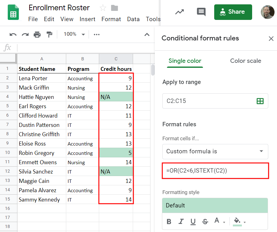 Highlighted enrollment roster