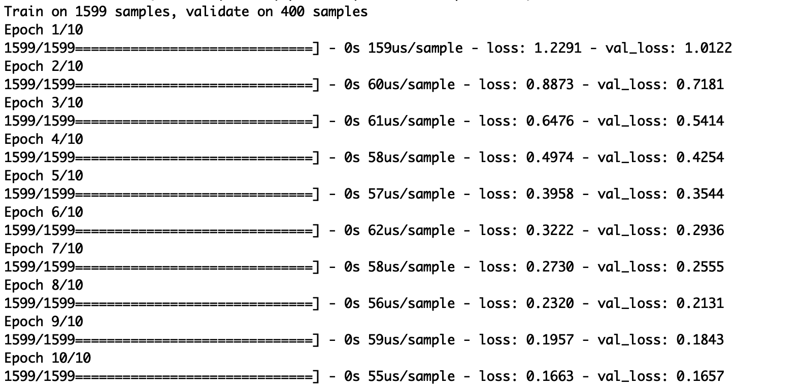 The image shows 10 epochs of training and validation results.
