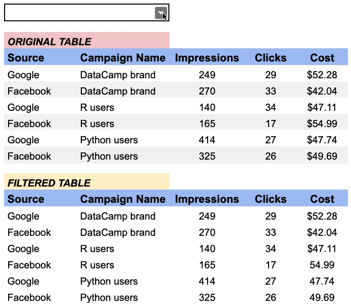 Filter Data Action