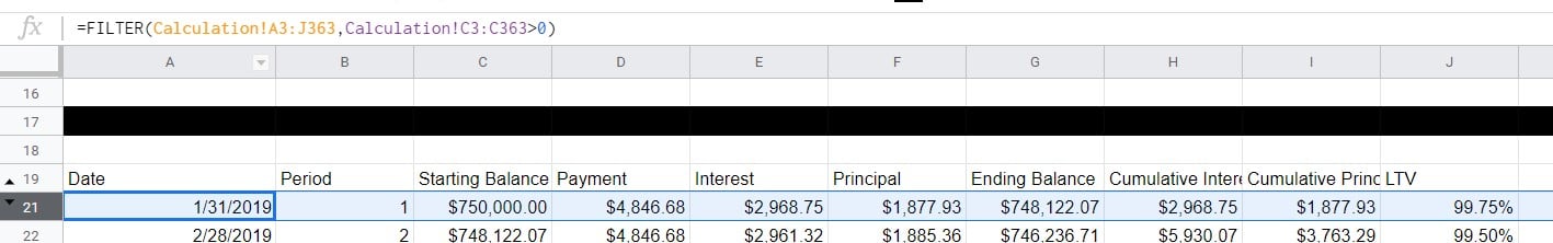 Example of the FILTER function
