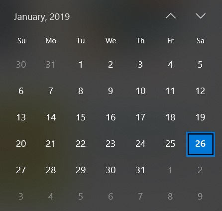January 2019 Calendar