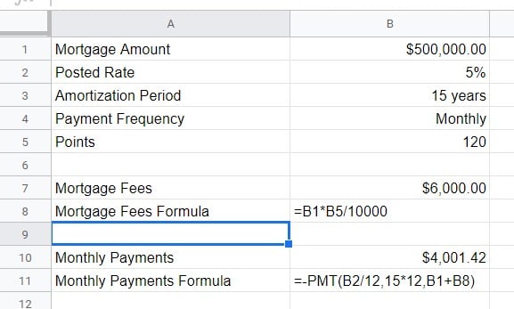 Amortization calculation with fees