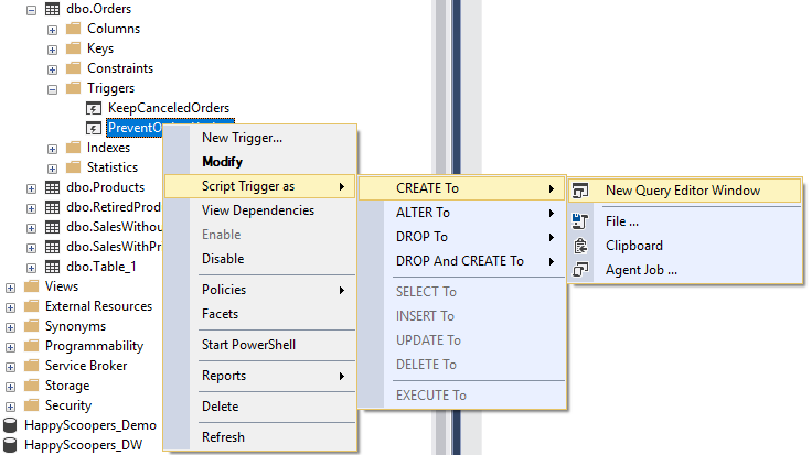 View Trigger Defitinion from SSMS
