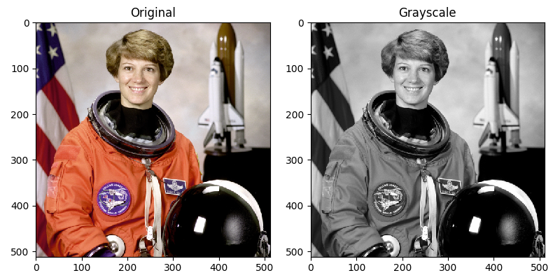 Colores astronaut next to grayscaled astronaut