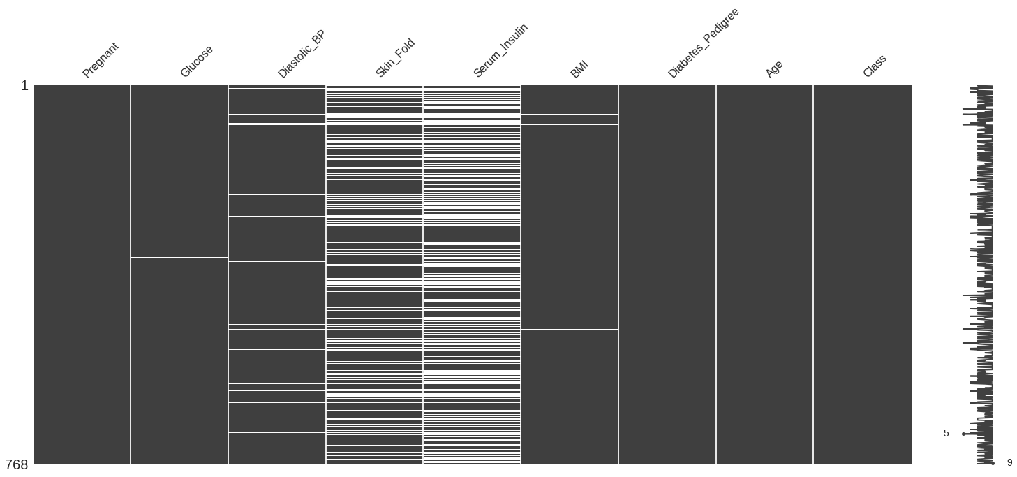 Missingness matrix plot of diabetes