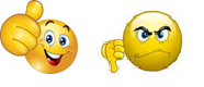 Shows two Emojis, one happy face and one disapprove face
