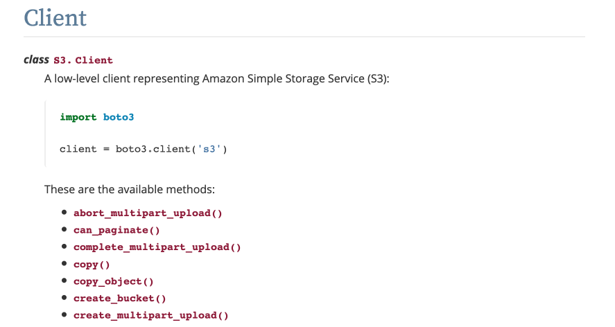 Boto3 documentation for S3 client