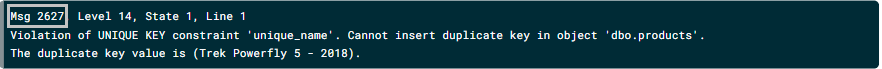 An error message that highlights the text "Msg 2627", corresponding to the error number.