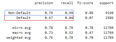 Example classification report with loan status highlights